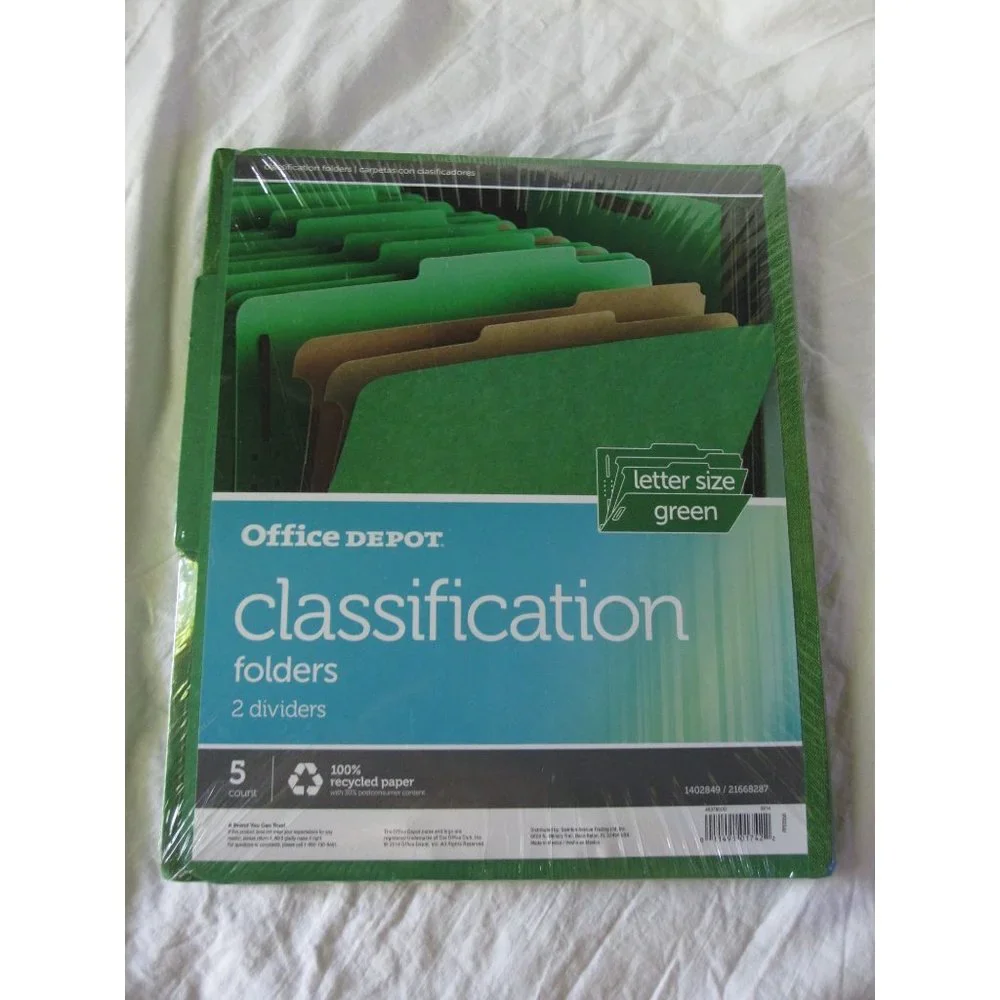 NEW Office Depot Letter Size Green Classification Folders 2 Dividers each 5 pack